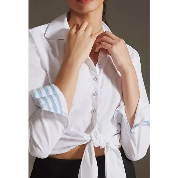 NWT Anthropologie Buttondown Tie-Front Shirt Sz 00/ $100 F17 - Picture 1 of 10